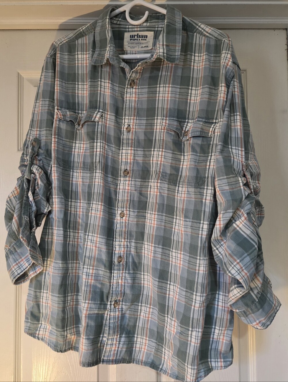 Urban Pipeline XXLarge Green And White Plaid Flannel Mens Shirt With Pockets